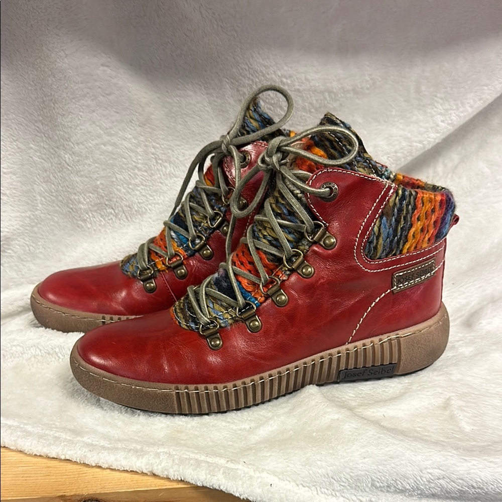 Josef Seibel Red Leather Hiking Boots
